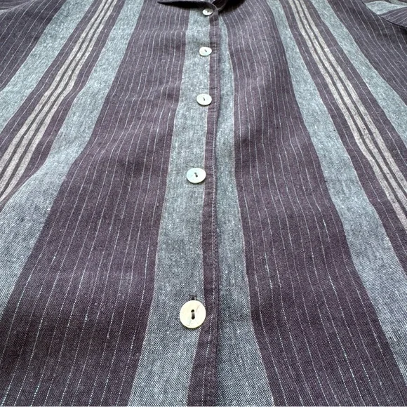 Bryn Walker Linen Shirt Women’s Medium Oversized Blue Stripe Pearl Made In USA - Picture 9 of 13